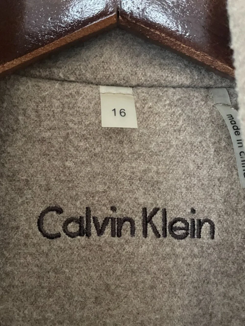 Calvin Klein Taupe/Brown Pea Coat, Size 16 Double Breasted - Picture 6 of 16